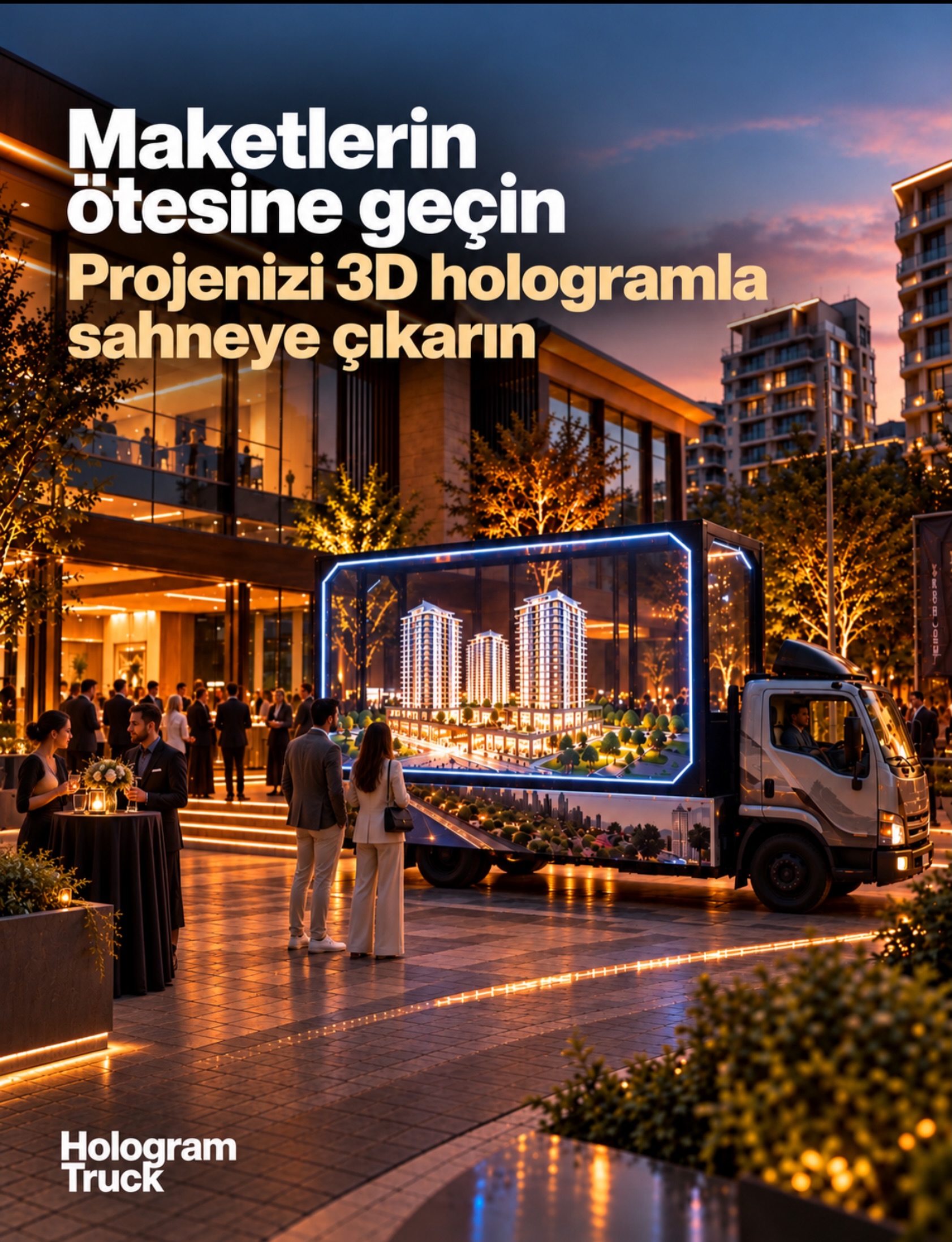 Gayrimenkul projesinin holografik maketi; Instagram’daki temsili Hologram Truck konsepti